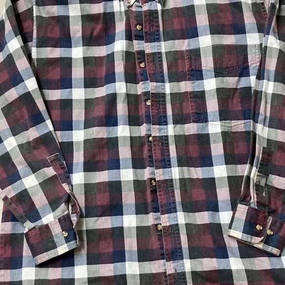 Topman Classic Mens XLT Plaid Button Down Shirt Burgundy Navy Long Sleeve Cotton - Picture 2 of 3